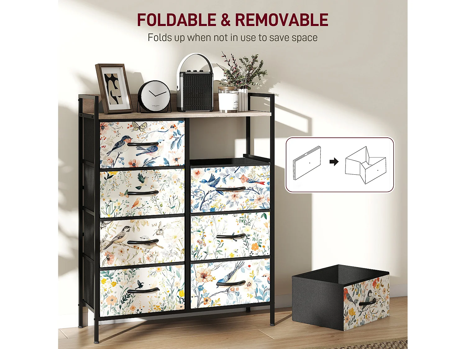 Tonona White 8 Drawer Fabric Storage Chest 79 x 29 x 101cm