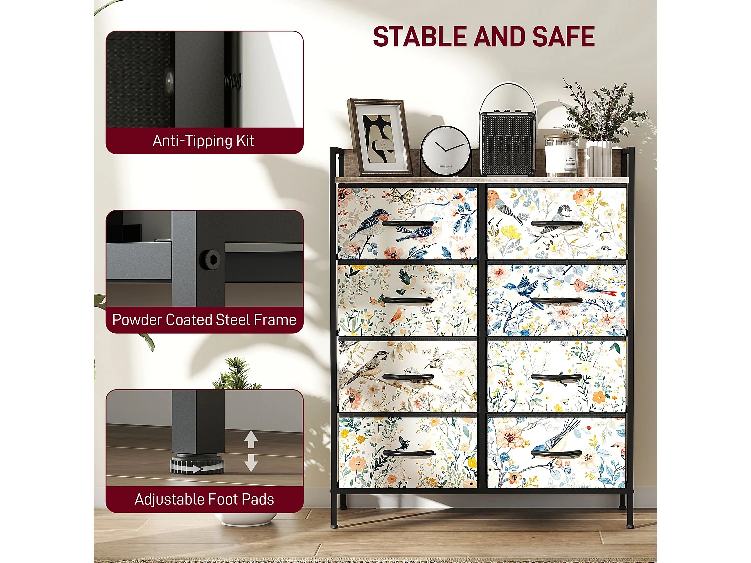 Tonona White 8 Drawer Fabric Storage Chest 79 x 29 x 101cm