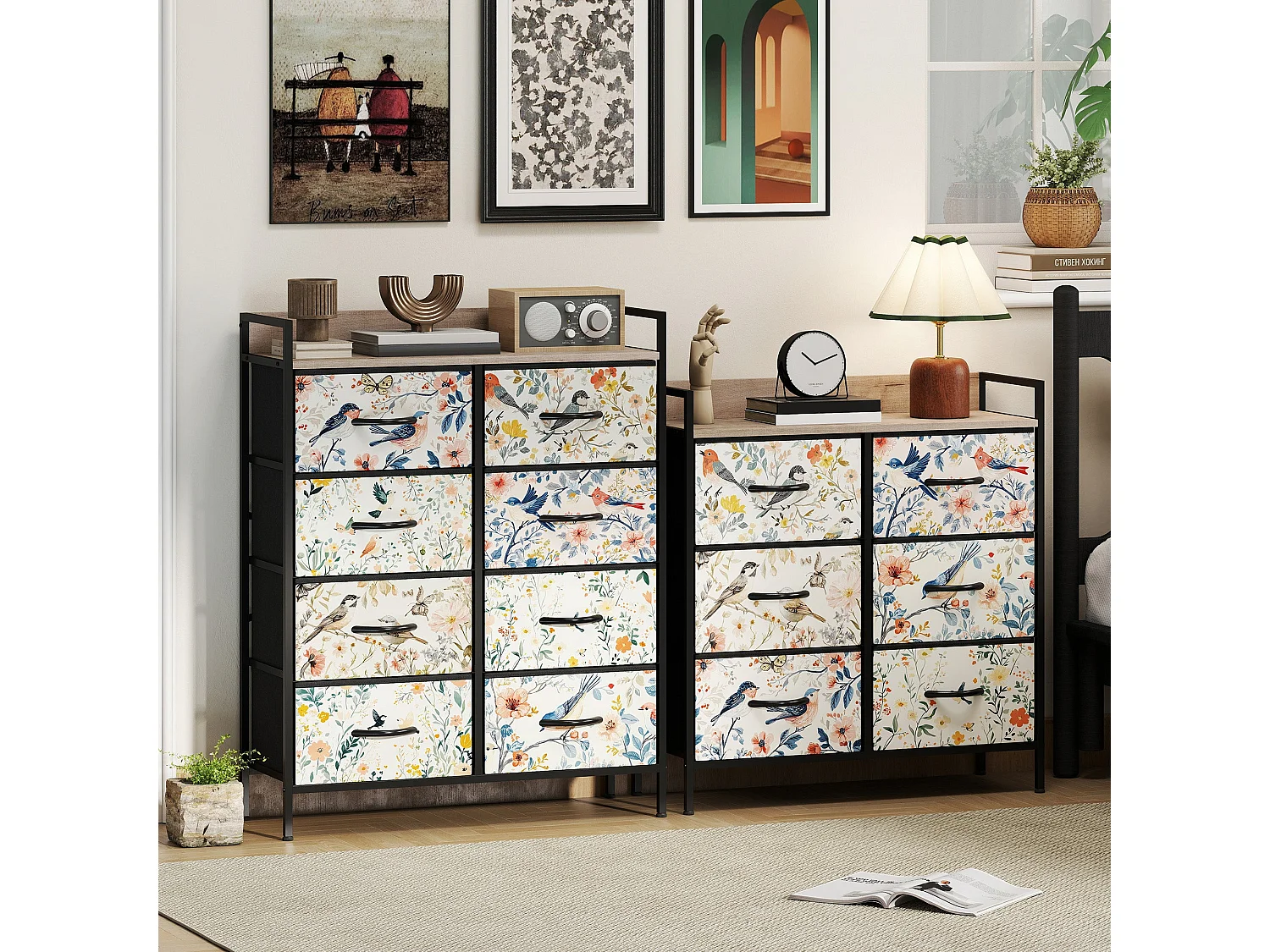 Tonona White 8 Drawer Fabric Storage Chest 79 x 29 x 101cm