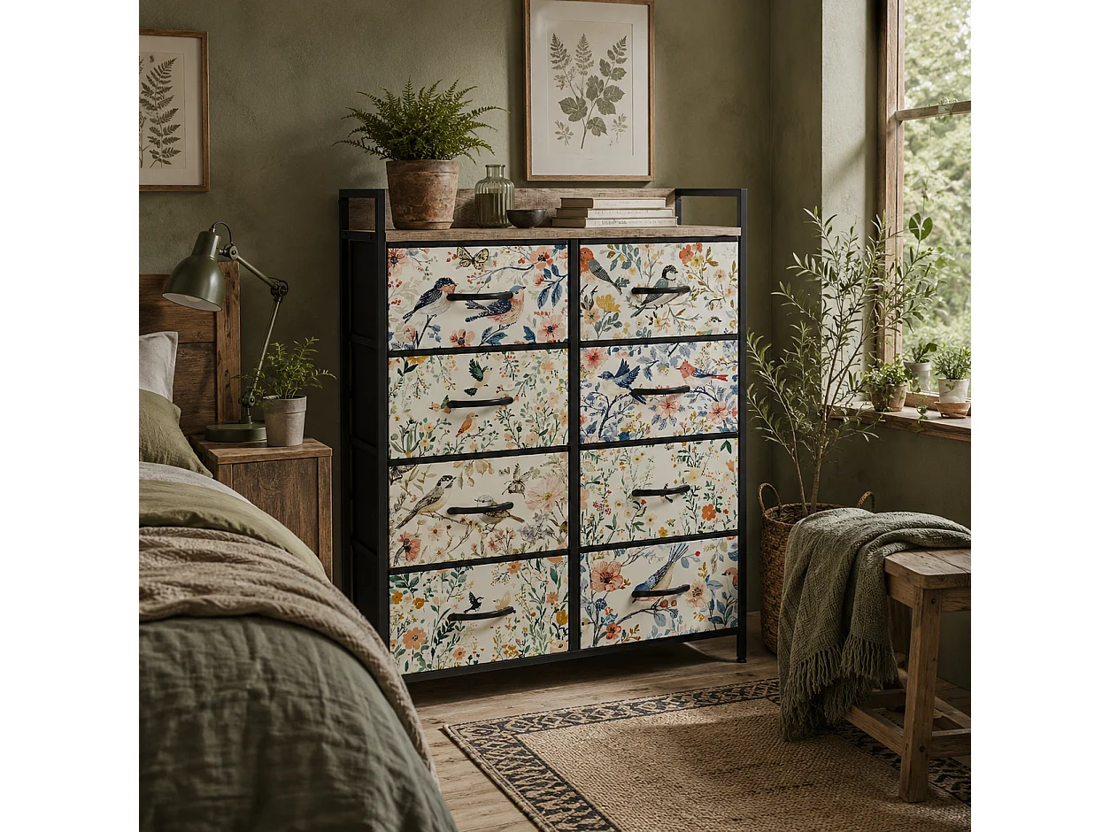 Tonona White 8 Drawer Fabric Storage Chest 79 x 29 x 101cm