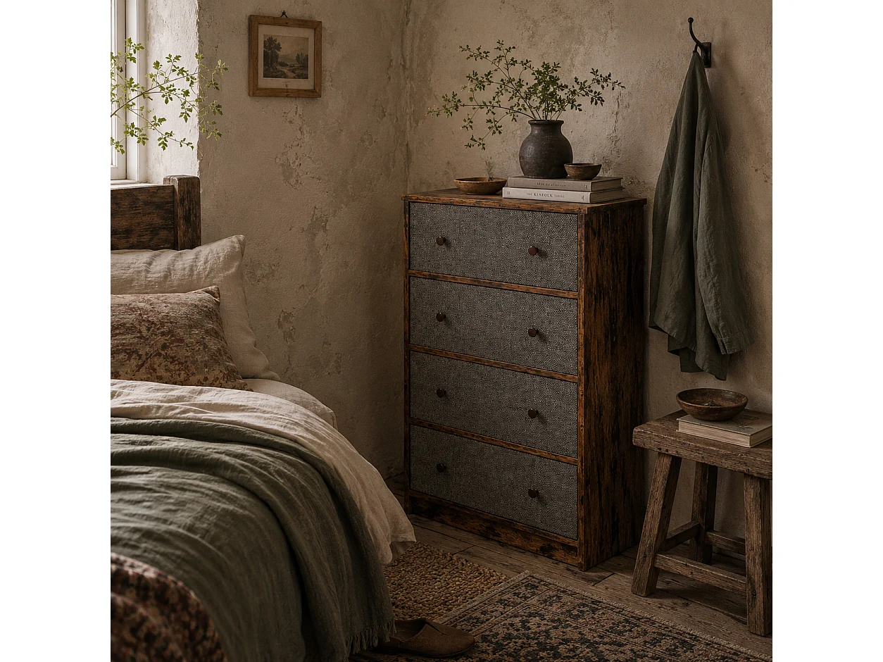 Sovise 4 Drawer Fabric Storage Dresser Grey and Rustic Brown