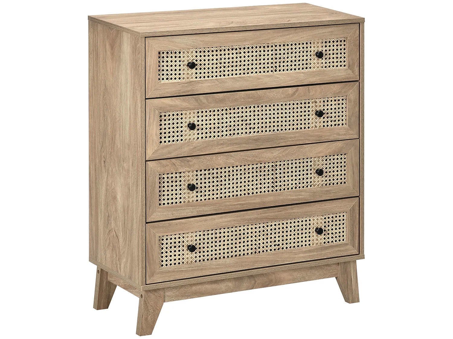 Mohetak Natural Wood Effect and Rattan 4 Drawer Chest