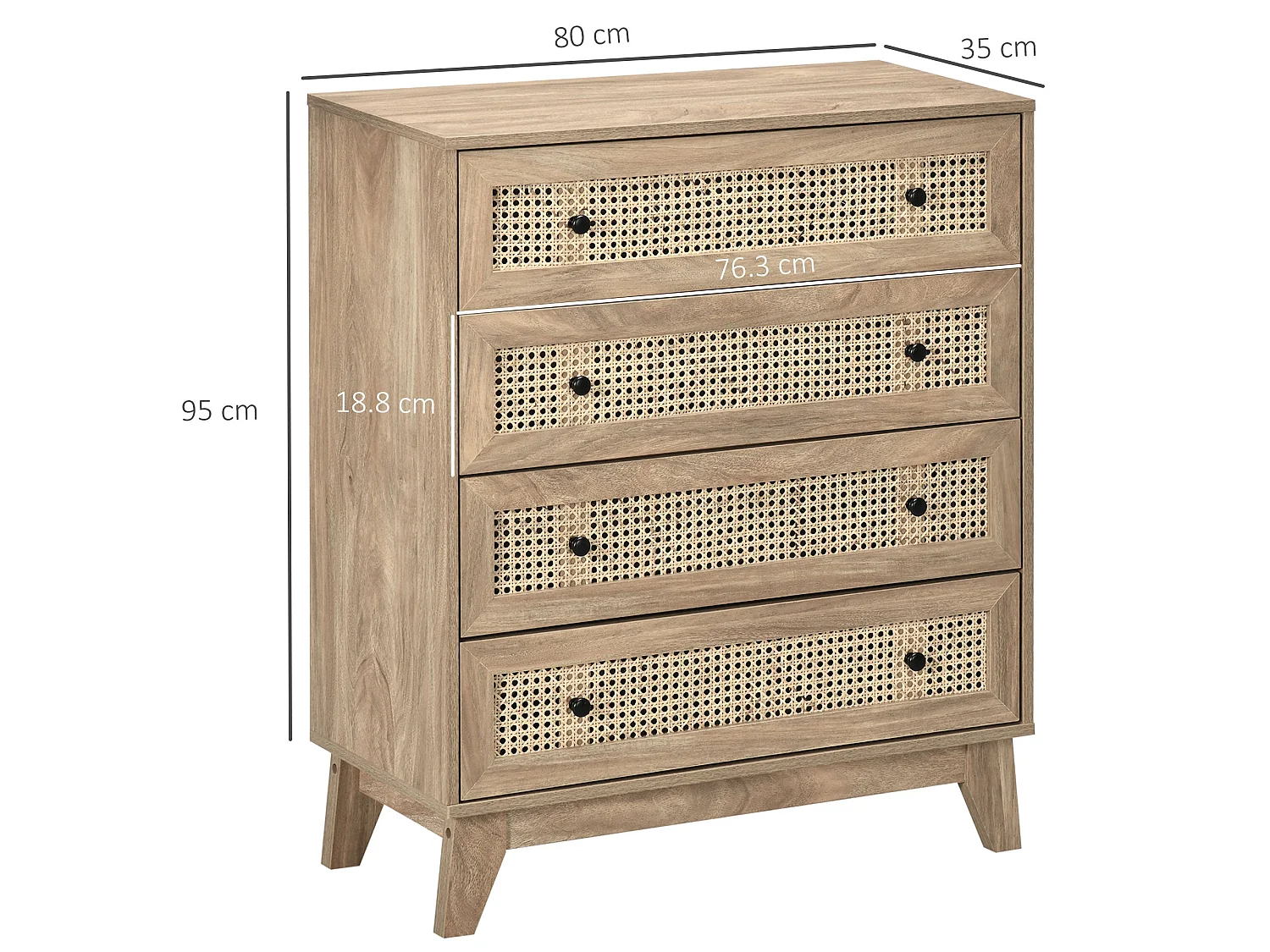 Mohetak Natural Wood Effect and Rattan 4 Drawer Chest