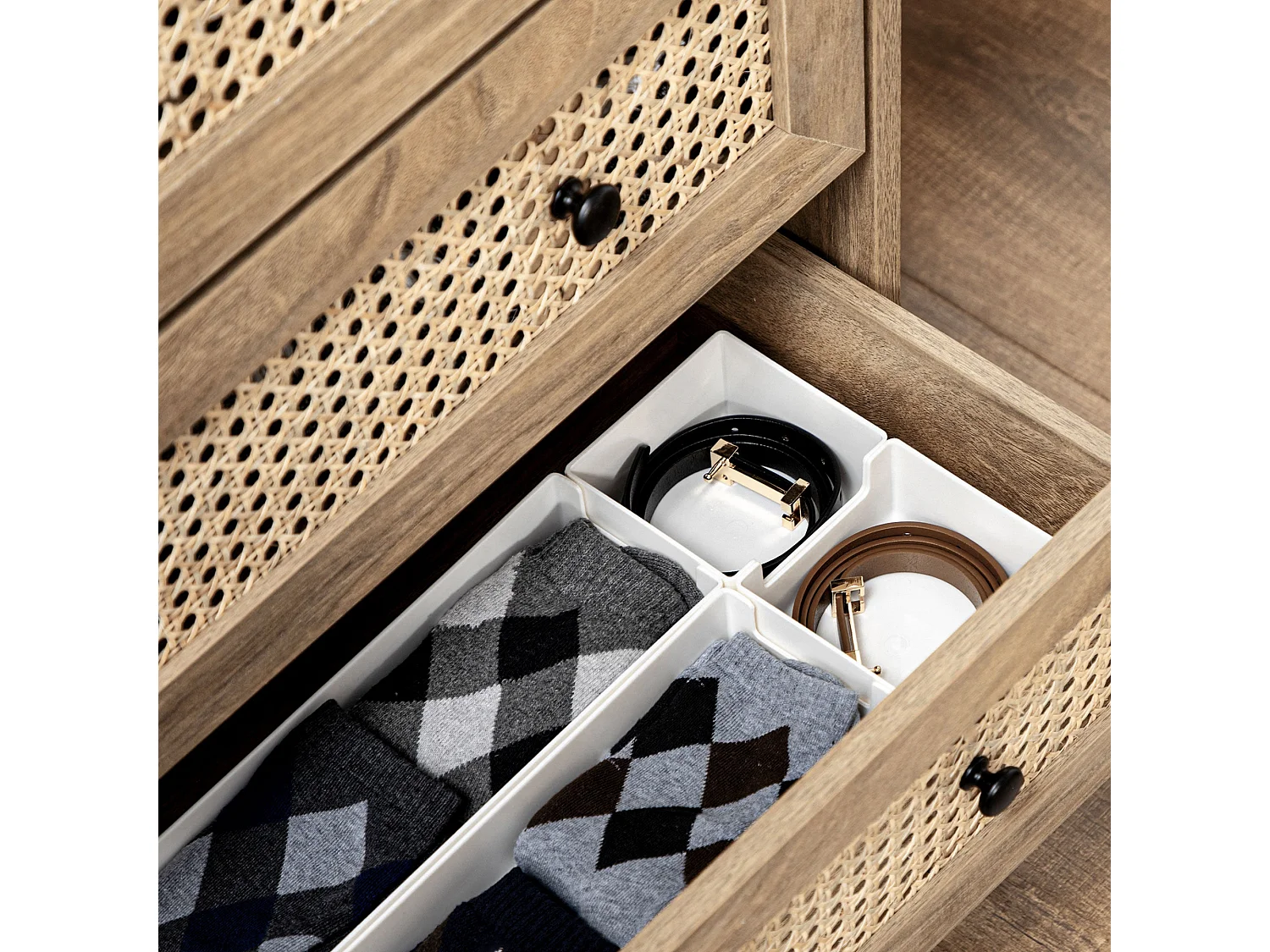 Mohetak Natural Wood Effect and Rattan 4 Drawer Chest