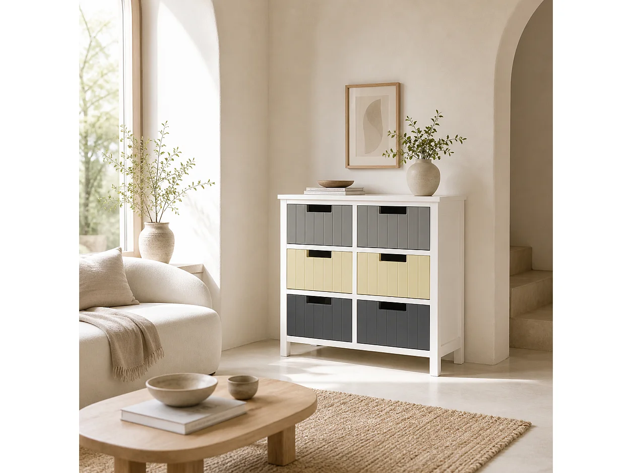 Nemo Multicolour 6 Drawer Wooden Storage Cabinet