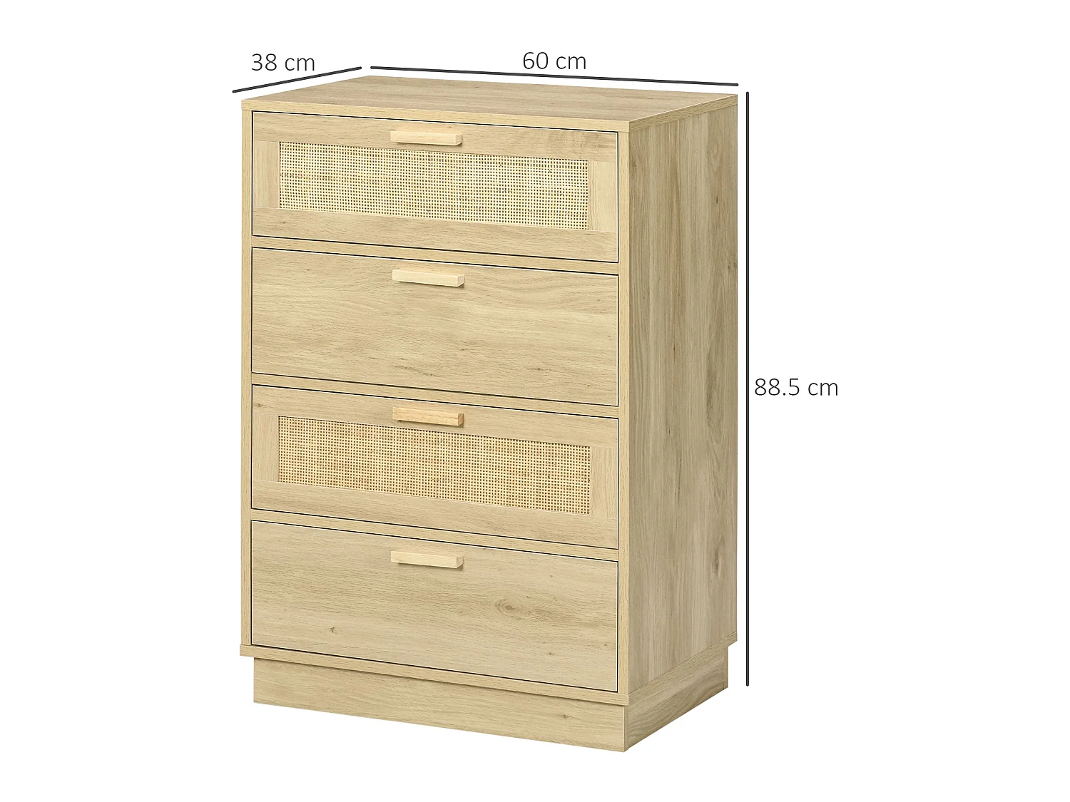 Reredito 4 Drawer Chest Natural Wood Effect with Rattan Panels