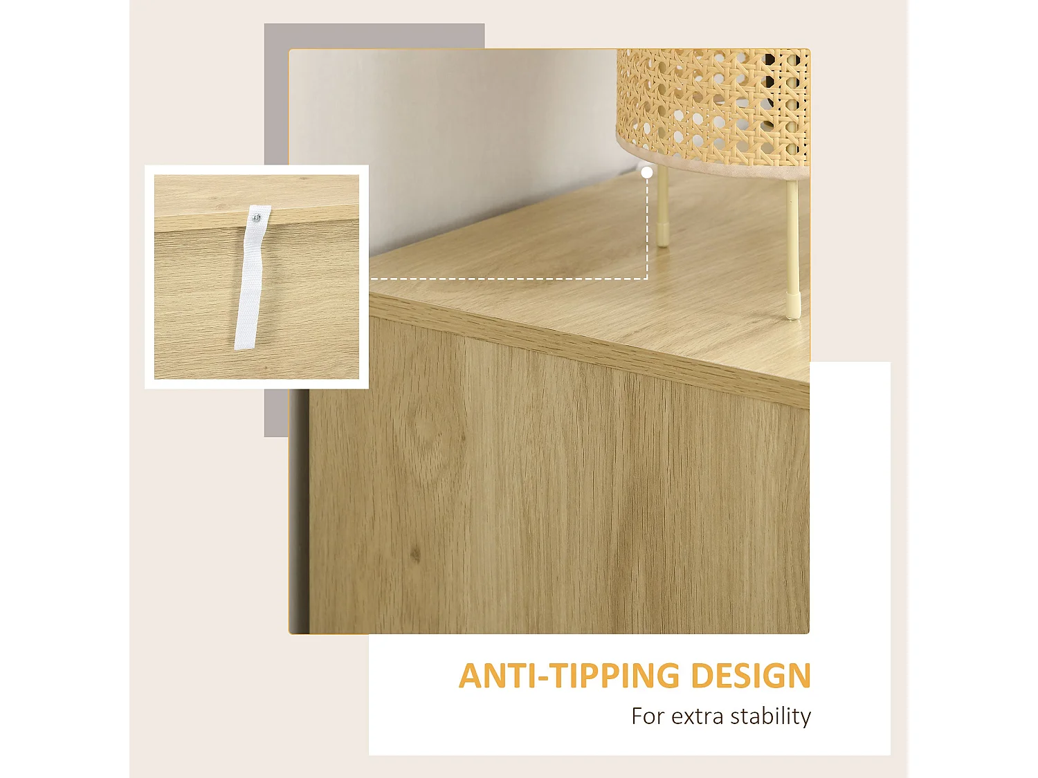 Reredito 4 Drawer Chest Natural Wood Effect with Rattan Panels