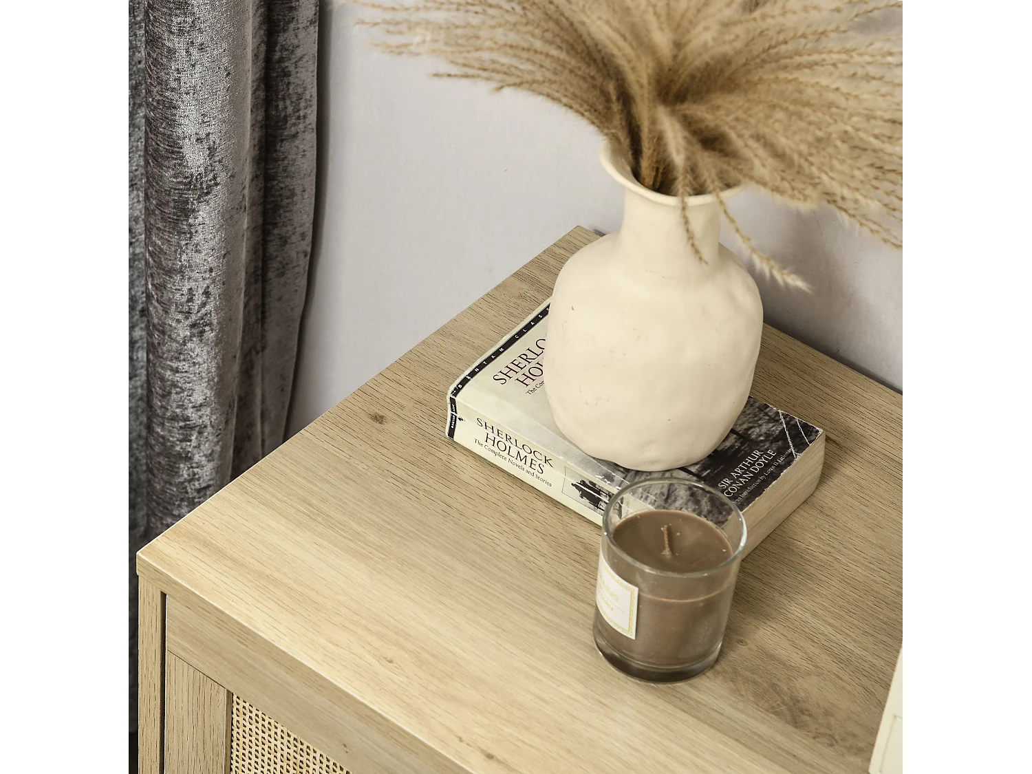 Reredito 4 Drawer Chest Natural Wood Effect with Rattan Panels