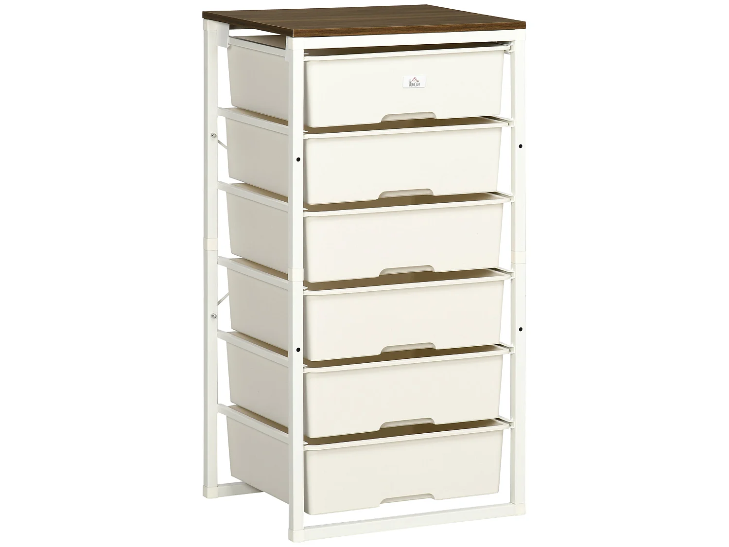 Kedina Tall 6 Drawer Storage Chest White Drawers Walnut Effect Top Steel Frame