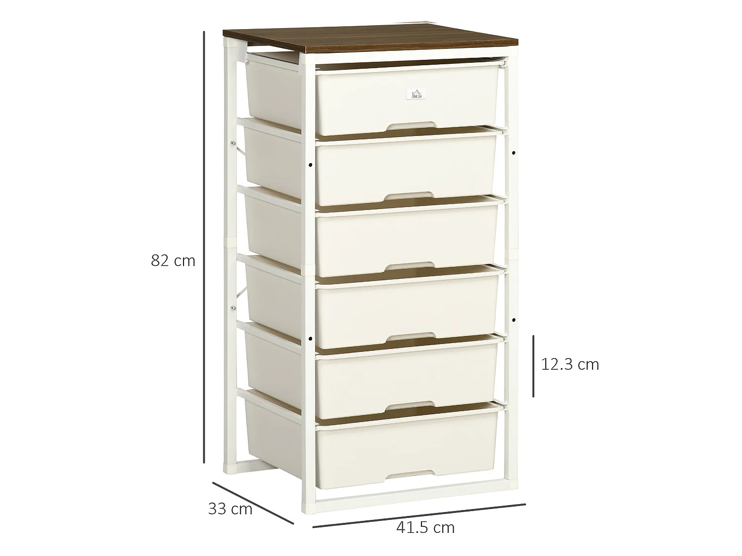 Kedina Tall 6 Drawer Storage Chest White Drawers Walnut Effect Top Steel Frame