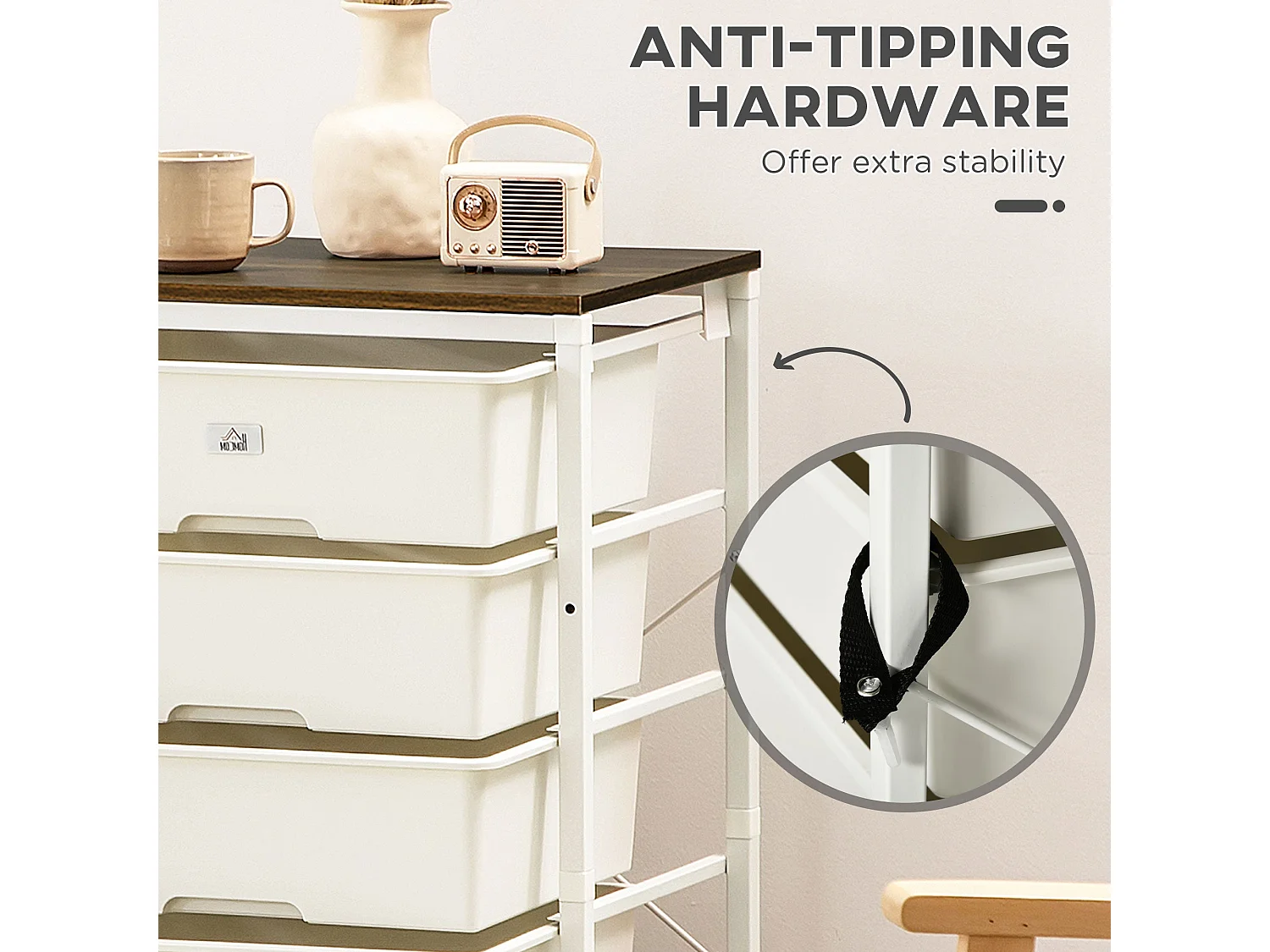 Kedina Tall 6 Drawer Storage Chest White Drawers Walnut Effect Top Steel Frame
