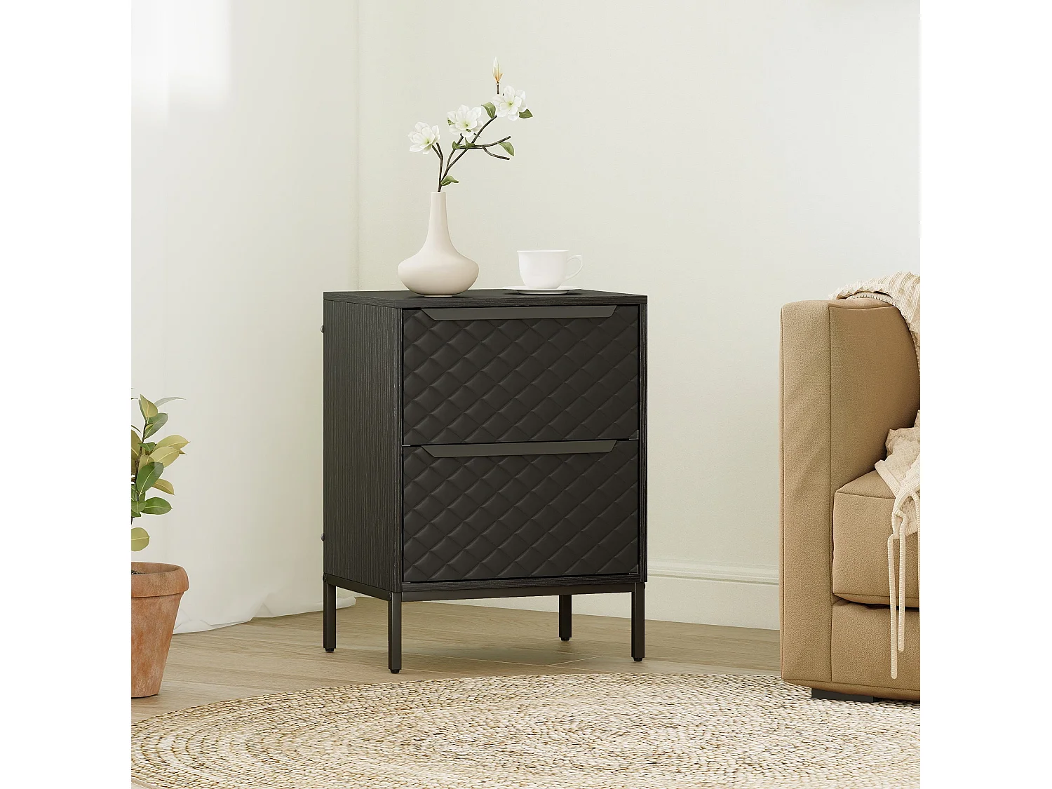 Nomiba 2 Drawer Fabric Storage Dresser Black Metal Frame