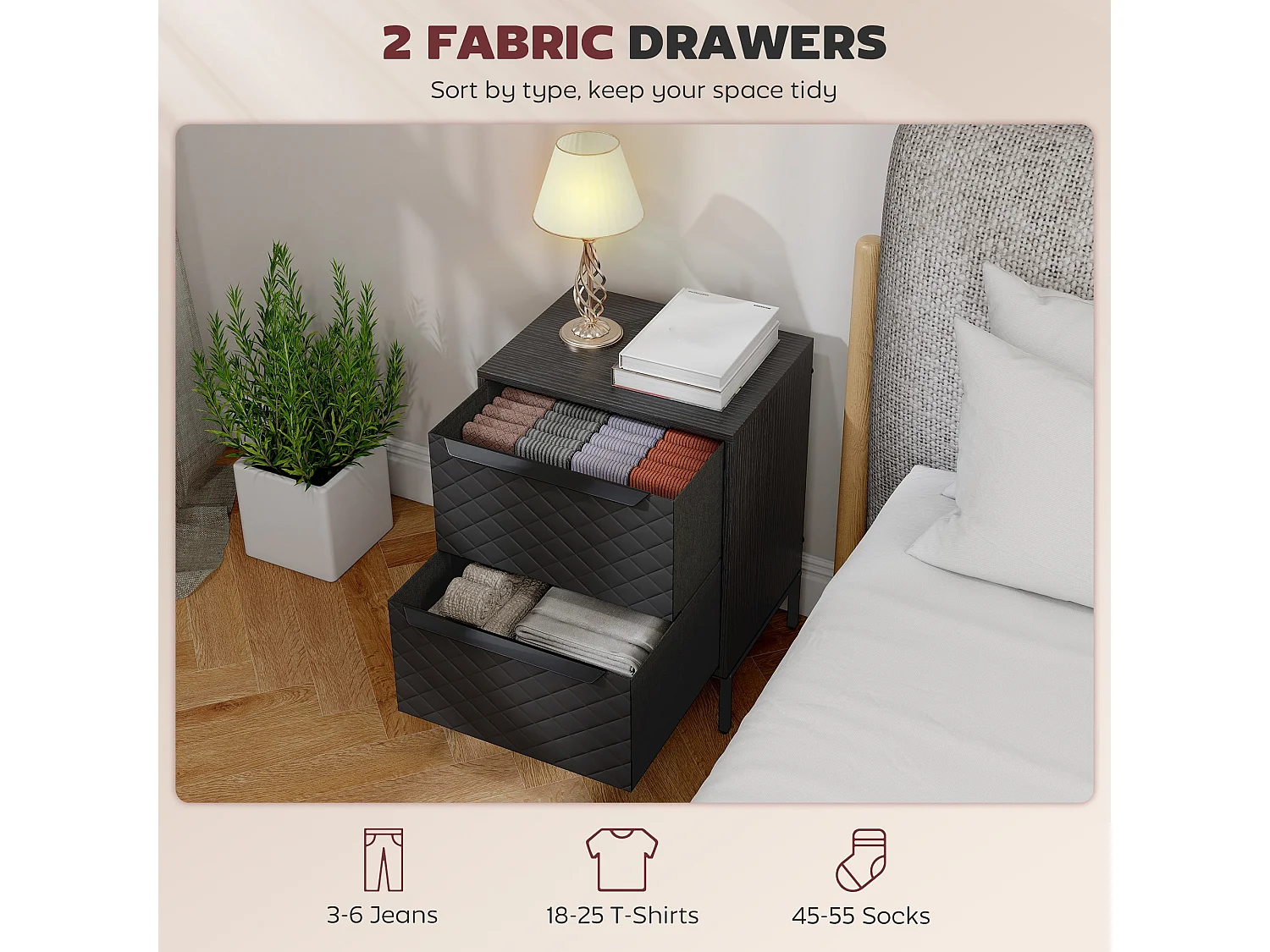 Nomiba 2 Drawer Fabric Storage Dresser Black Metal Frame
