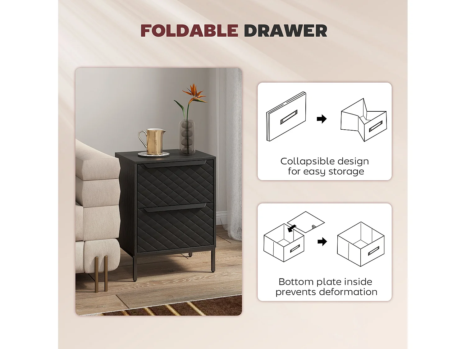 Nomiba 2 Drawer Fabric Storage Dresser Black Metal Frame