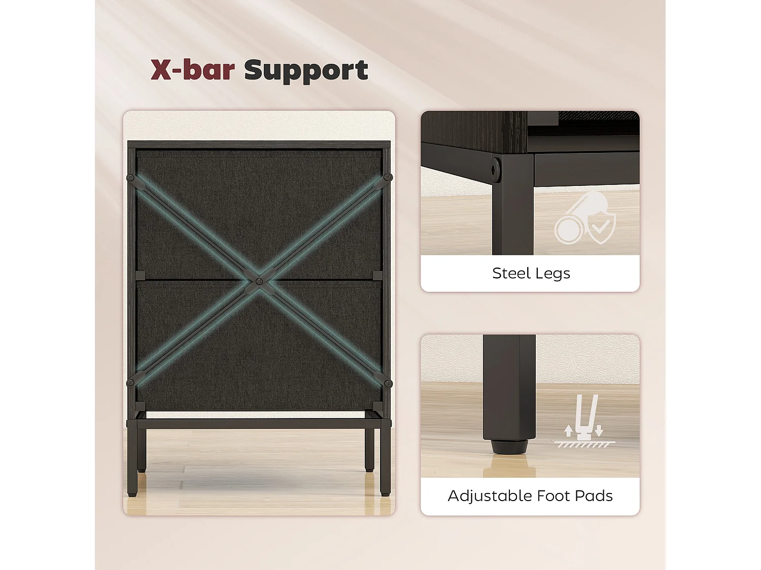 Nomiba 2 Drawer Fabric Storage Dresser Black Metal Frame