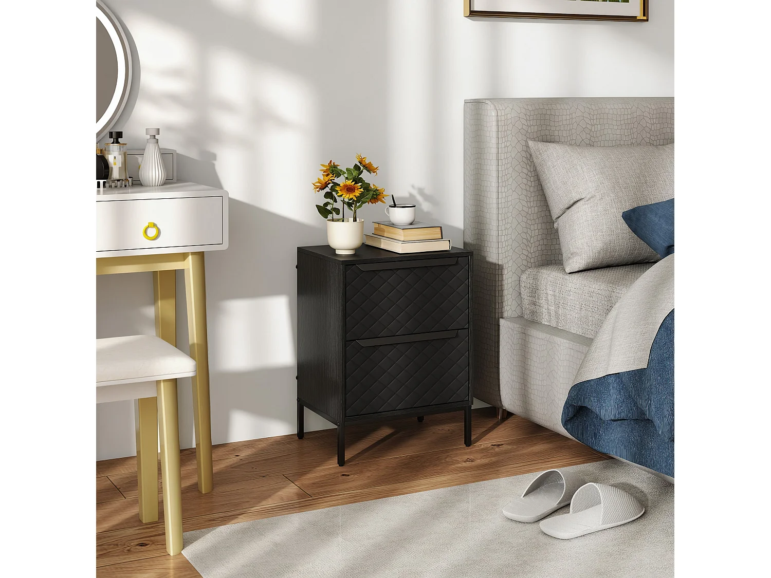 Nomiba 2 Drawer Fabric Storage Dresser Black Metal Frame