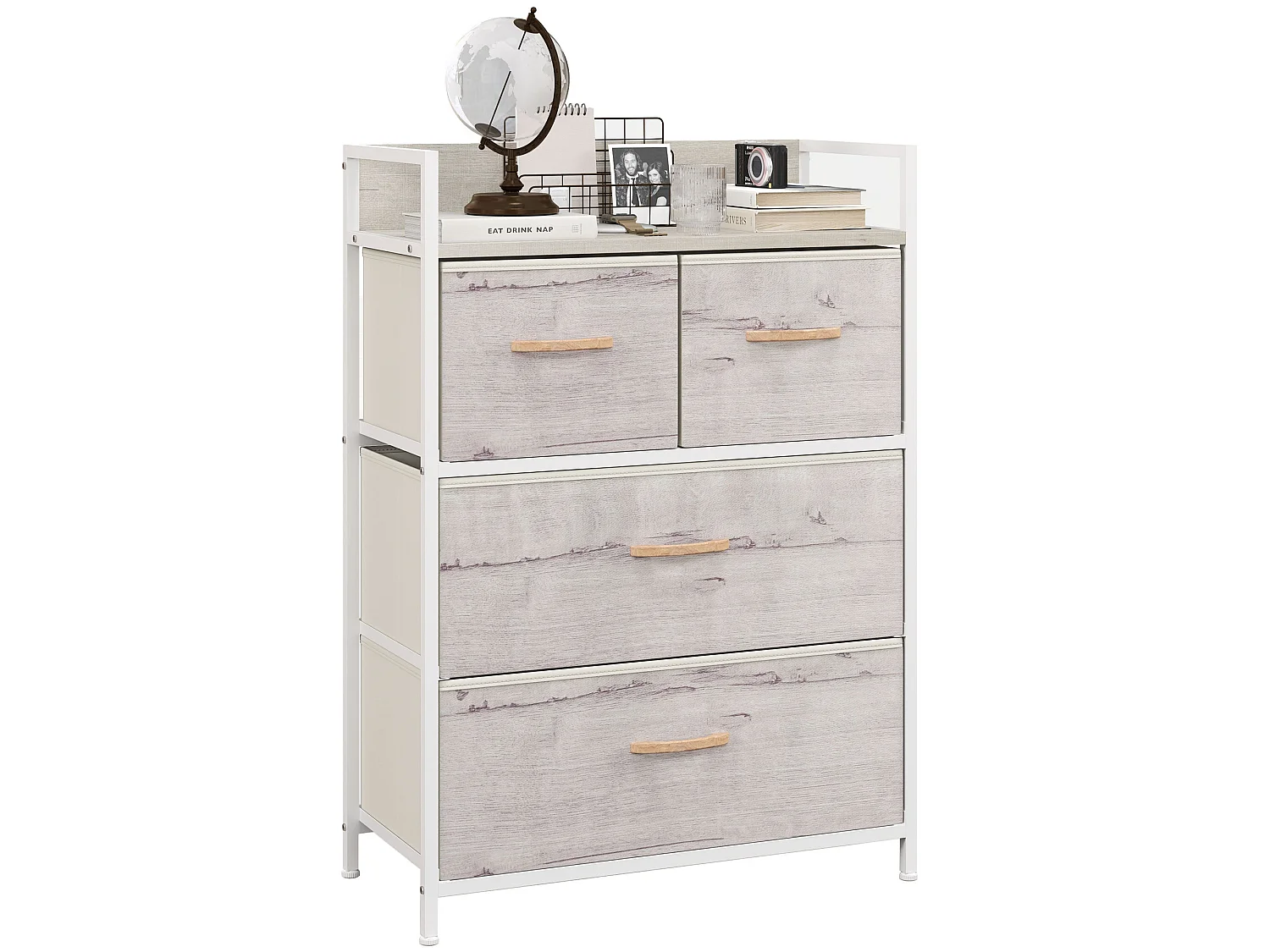 Palike Grey and White Wood Effect 4 Drawer Fabric Chest