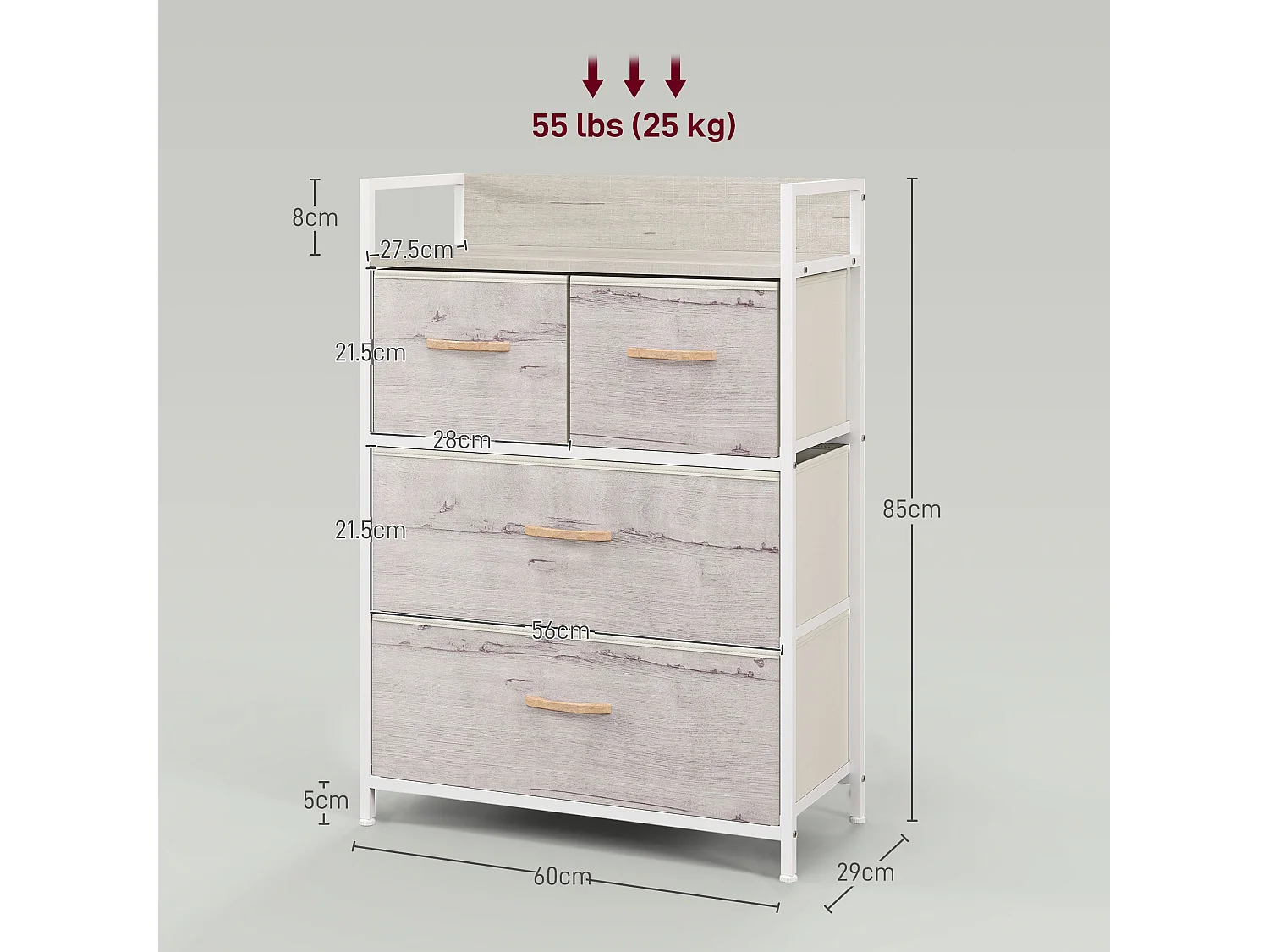 Palike Grey and White Wood Effect 4 Drawer Fabric Chest
