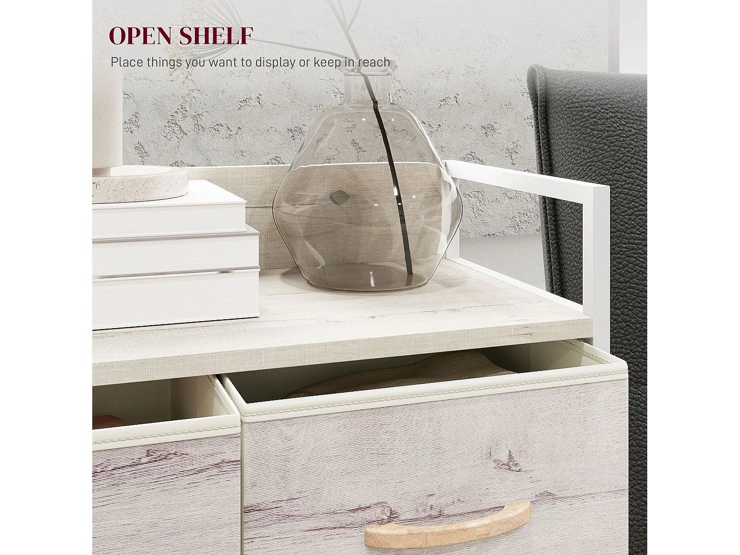 Palike Grey and White Wood Effect 4 Drawer Fabric Chest