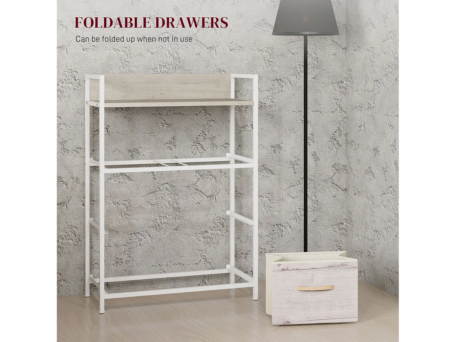 Palike Grey and White Wood Effect 4 Drawer Fabric Chest