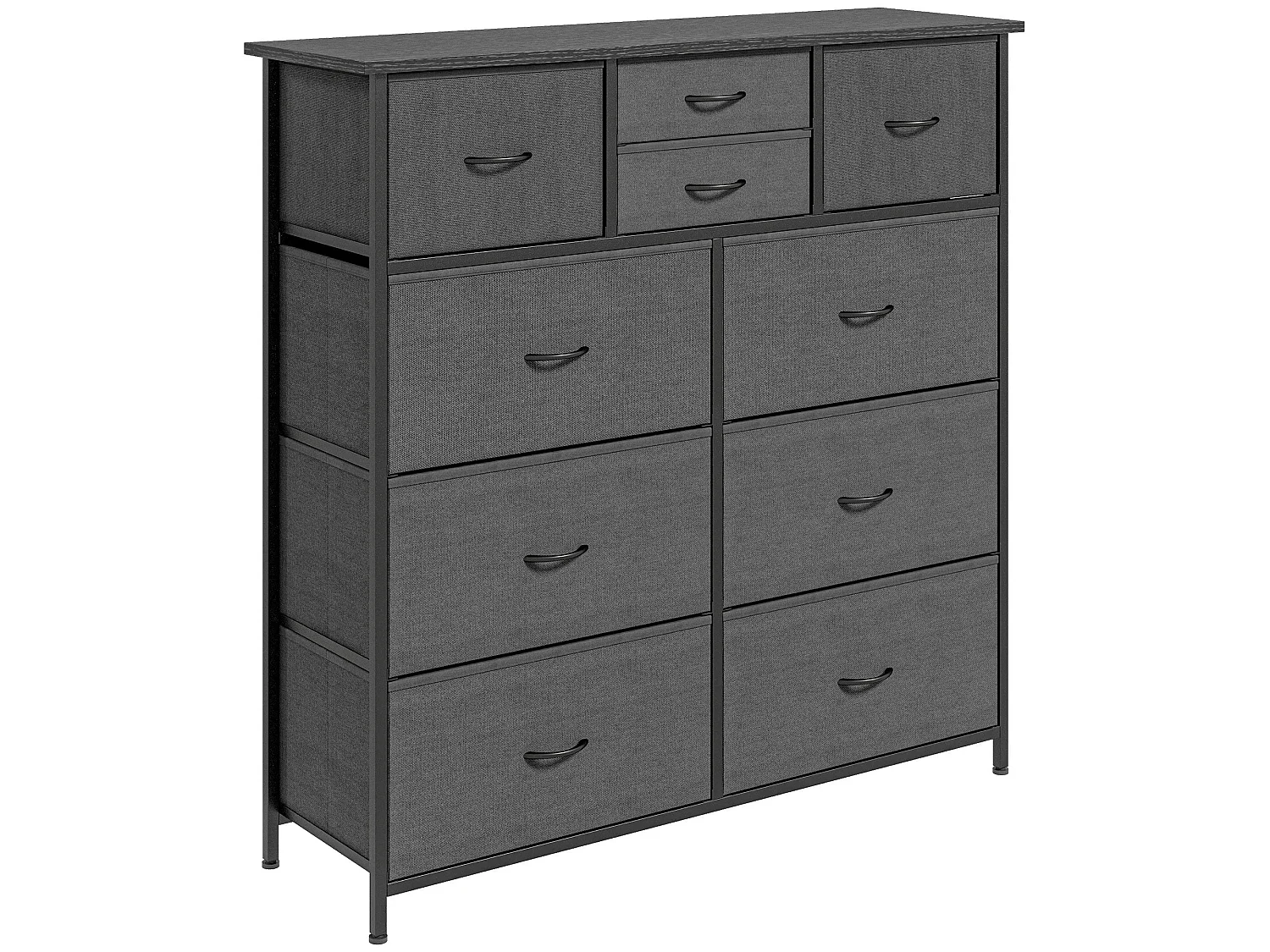 Salina 10 Drawer Black Fabric Dresser with Steel Frame