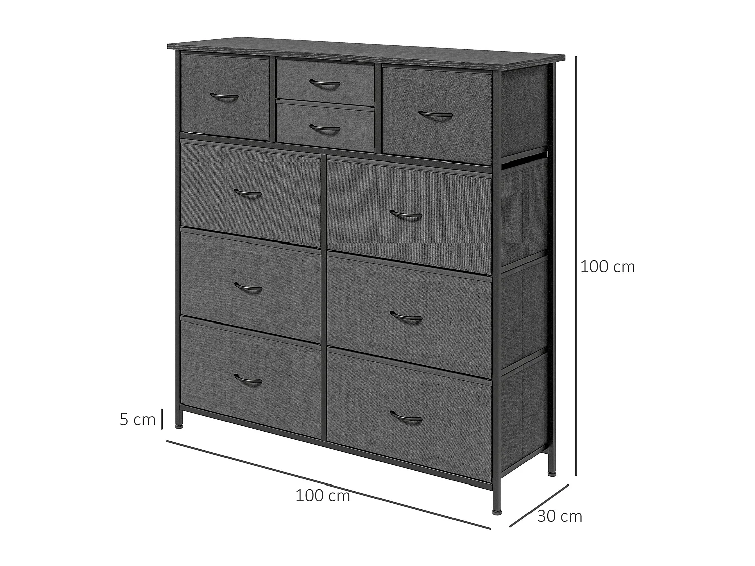 Salina 10 Drawer Black Fabric Dresser with Steel Frame