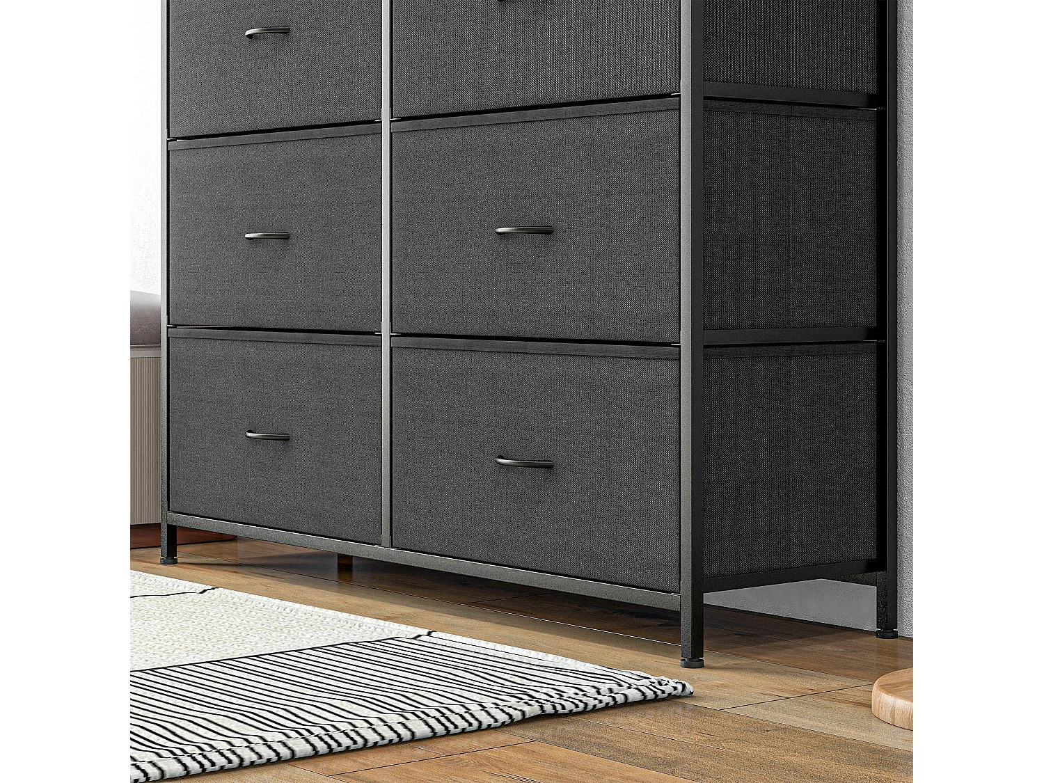 Salina 10 Drawer Black Fabric Dresser with Steel Frame
