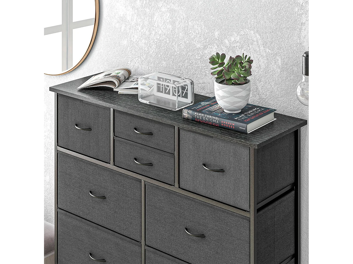 Salina 10 Drawer Black Fabric Dresser with Steel Frame