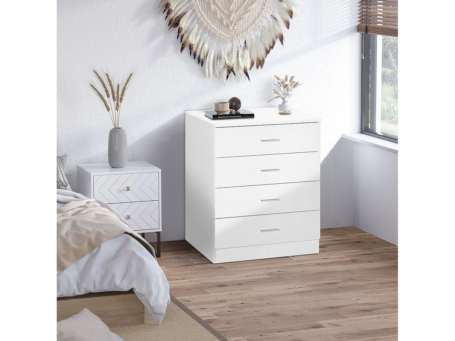 Ziroma White 4 Drawer Chest MDF and Metal Water Repellent Finish