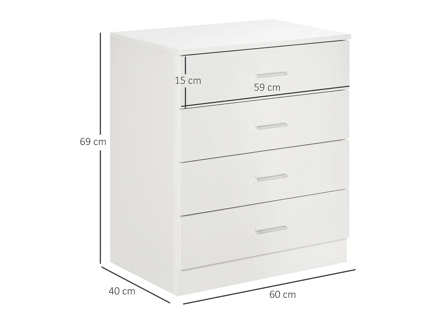 Ziroma White 4 Drawer Chest MDF and Metal Water Repellent Finish