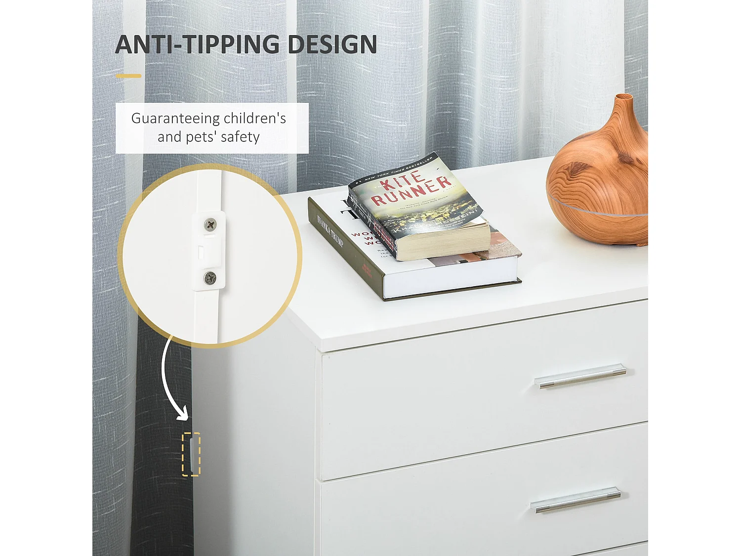 Ziroma White 4 Drawer Chest MDF and Metal Water Repellent Finish
