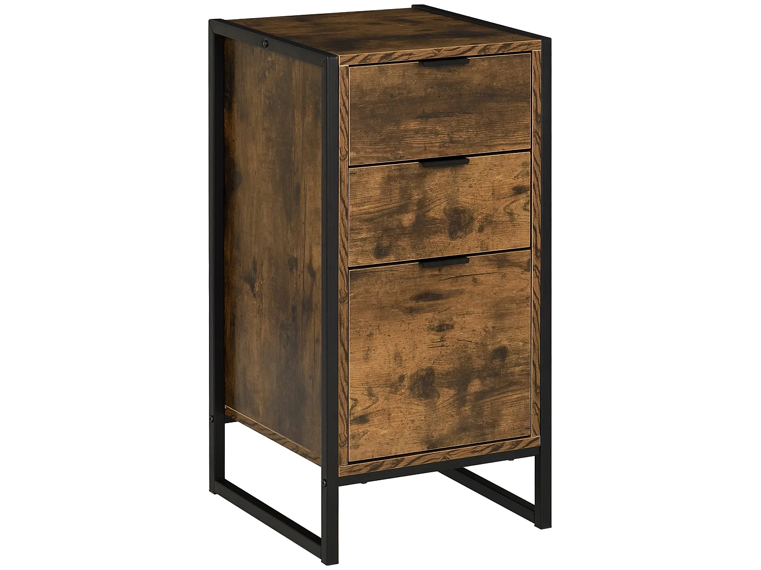 Miri Industrial 3 Drawer Chest Rustic Brown Wood and Black Metal