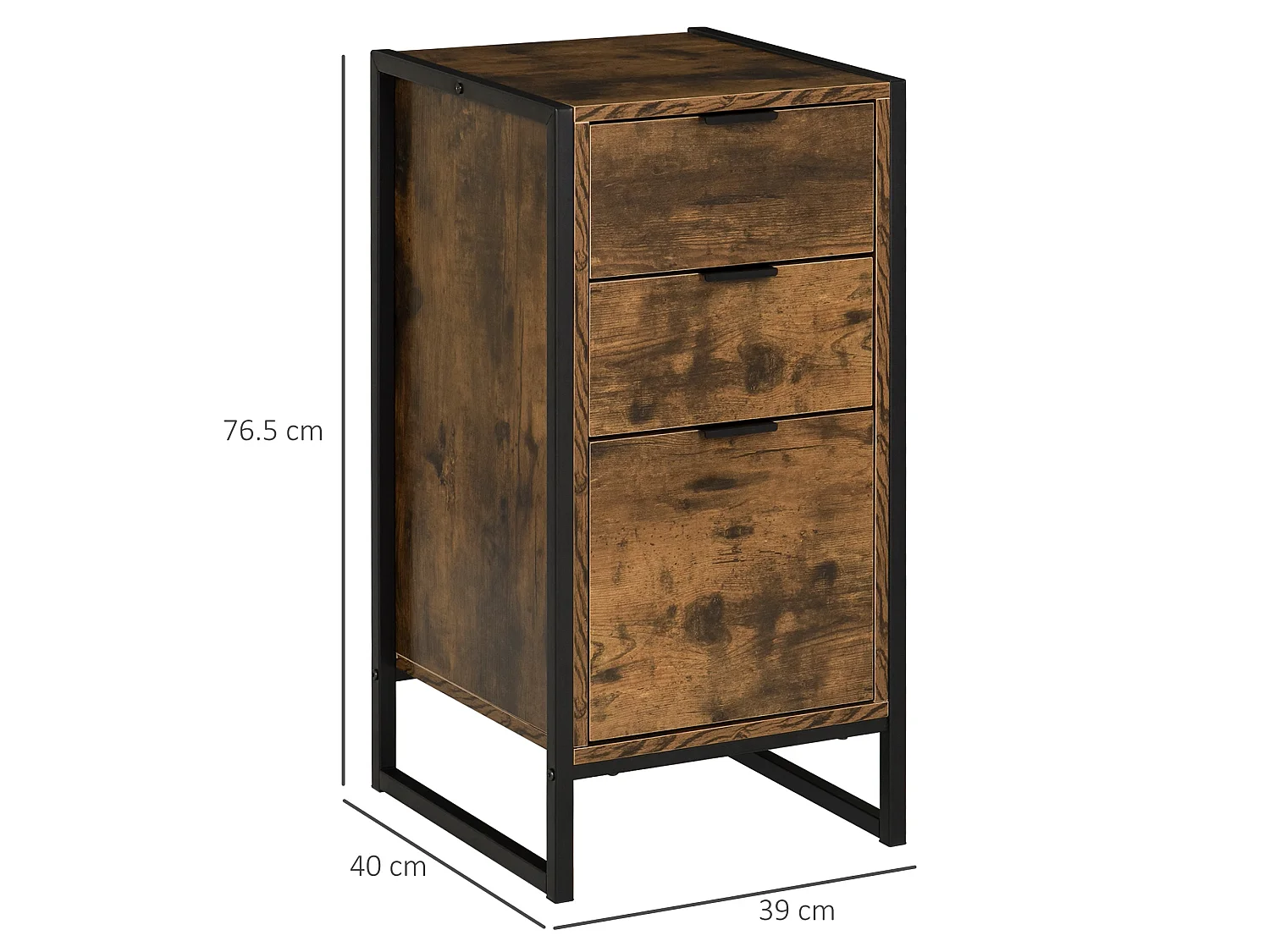 Miri Industrial 3 Drawer Chest Rustic Brown Wood and Black Metal