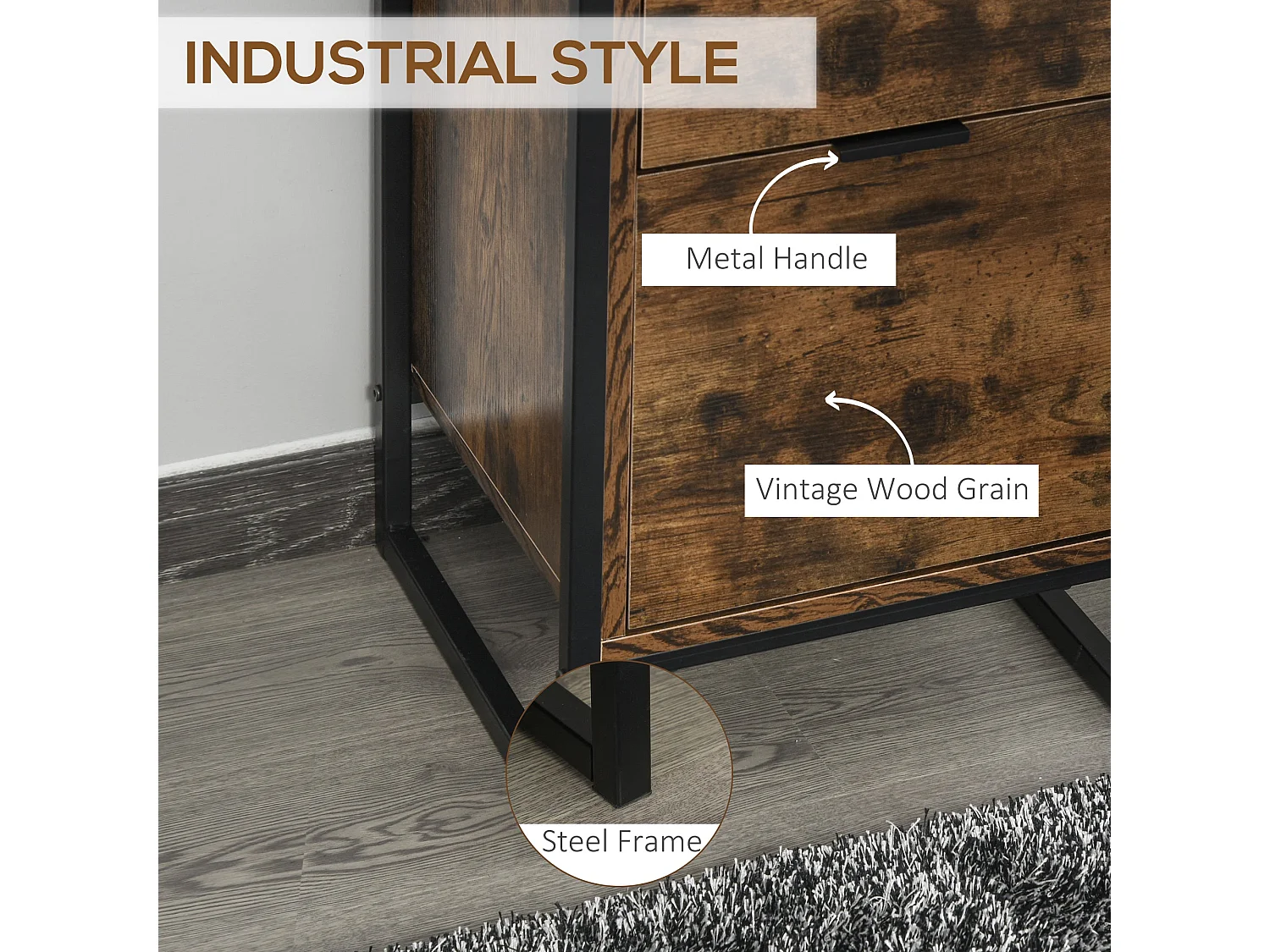 Miri Industrial 3 Drawer Chest Rustic Brown Wood and Black Metal