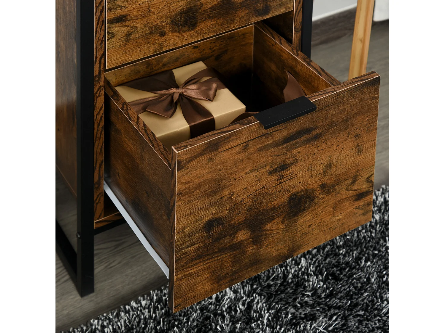 Miri Industrial 3 Drawer Chest Rustic Brown Wood and Black Metal