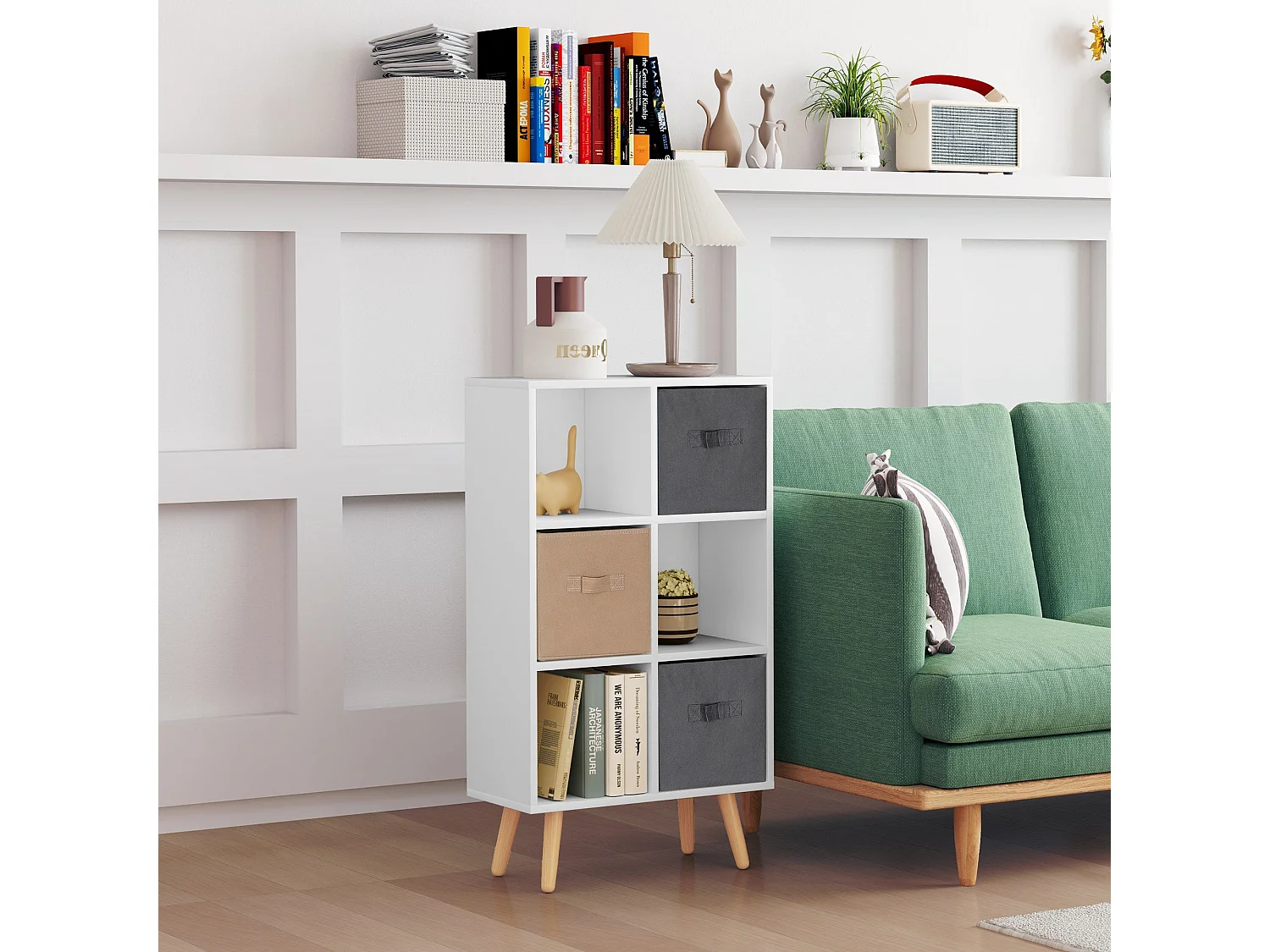 Nadiro 6 Cube White Storage Unit with 3 Removable Fabric Drawers