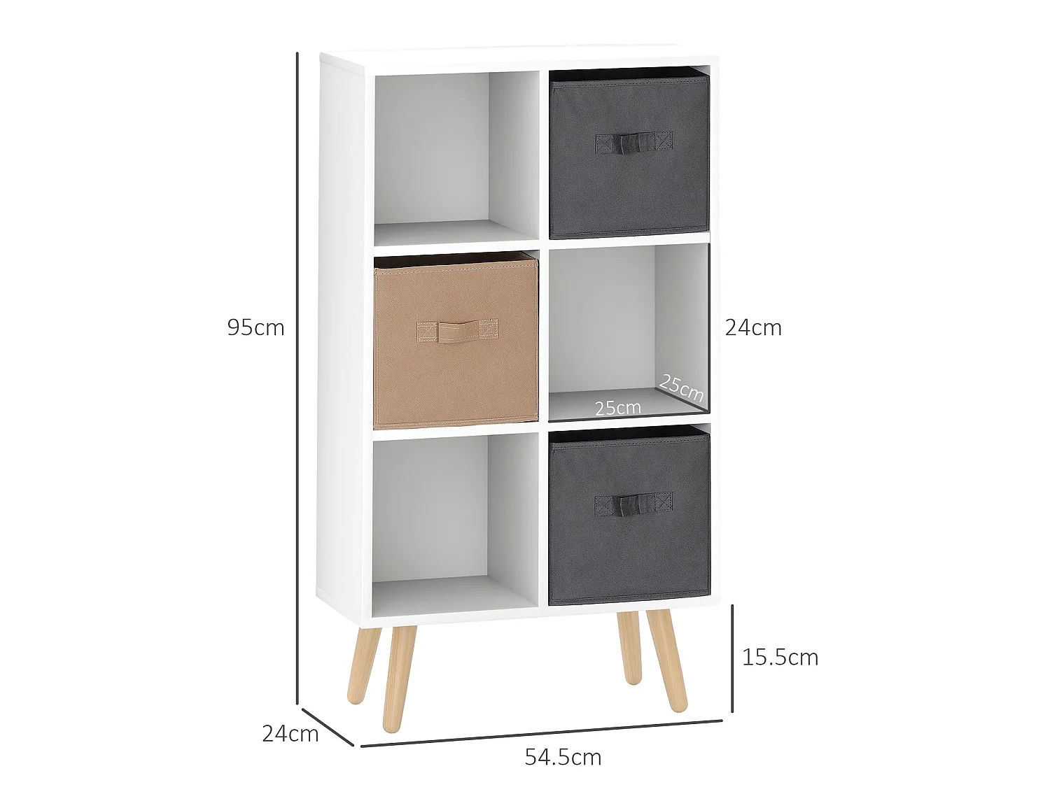 Nadiro 6 Cube White Storage Unit with 3 Removable Fabric Drawers