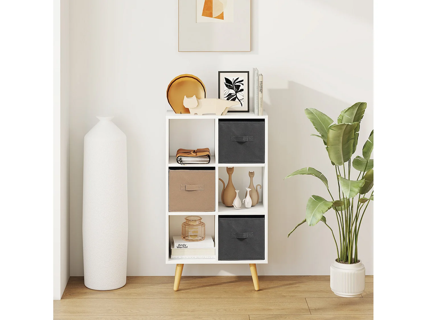 Nadiro 6 Cube White Storage Unit with 3 Removable Fabric Drawers