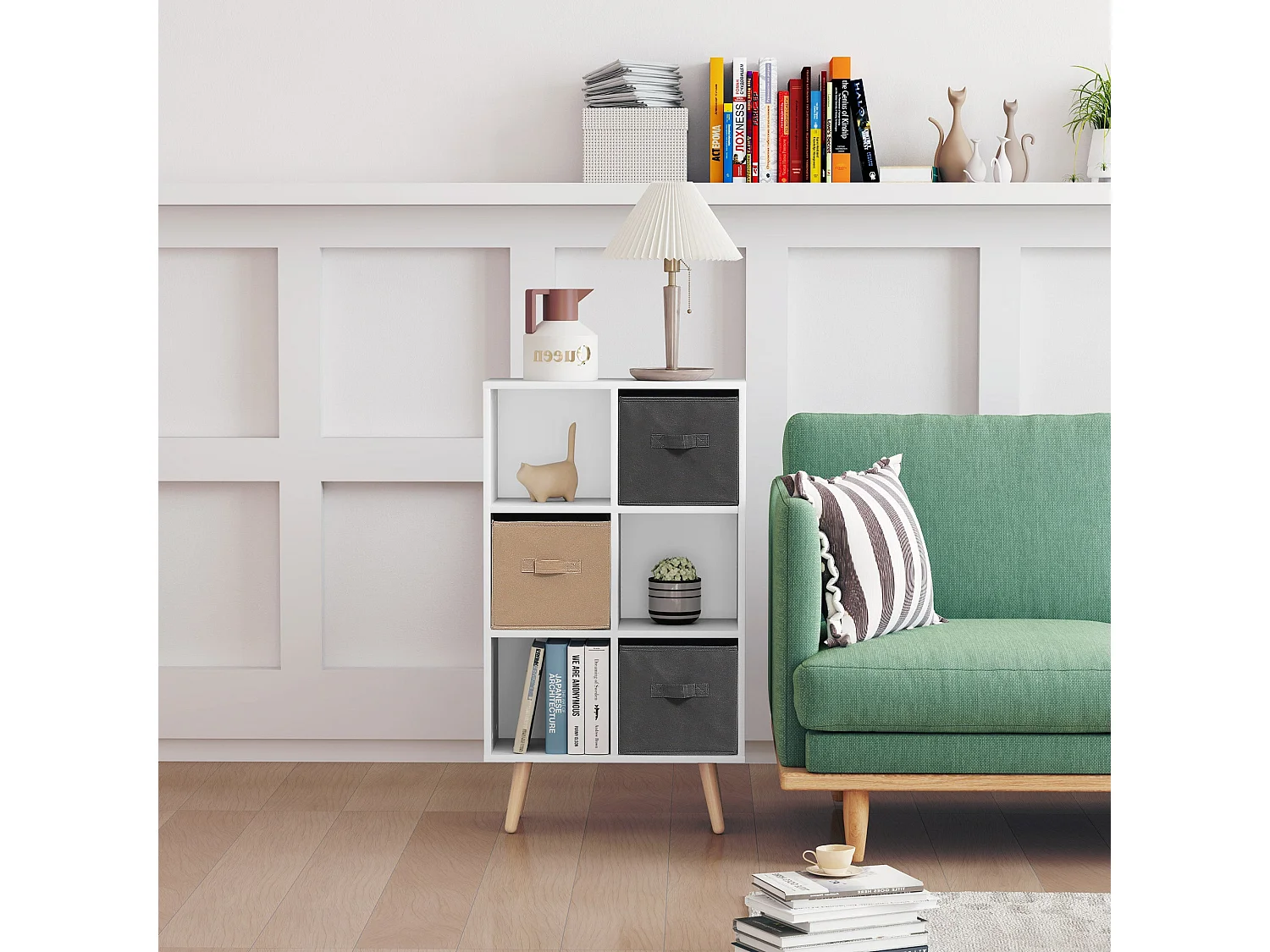 Nadiro 6 Cube White Storage Unit with 3 Removable Fabric Drawers