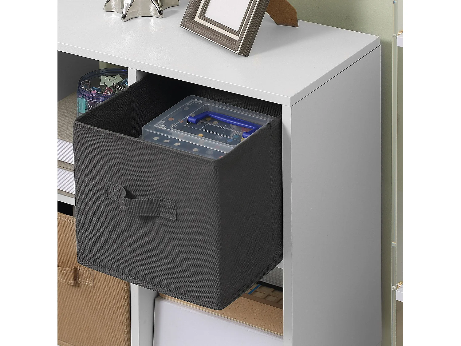 Nadiro 6 Cube White Storage Unit with 3 Removable Fabric Drawers