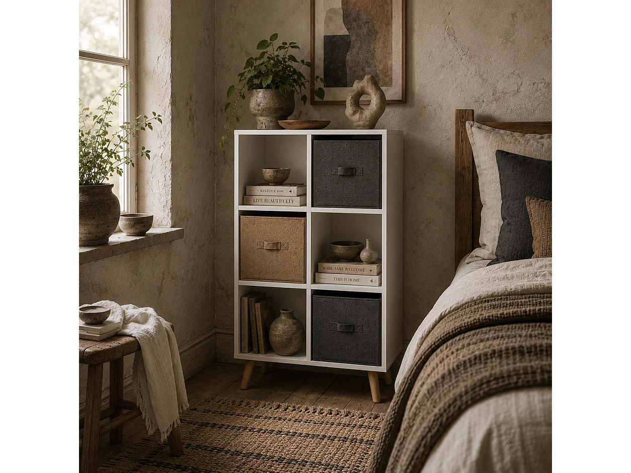 Nadiro 6 Cube White Storage Unit with 3 Removable Fabric Drawers