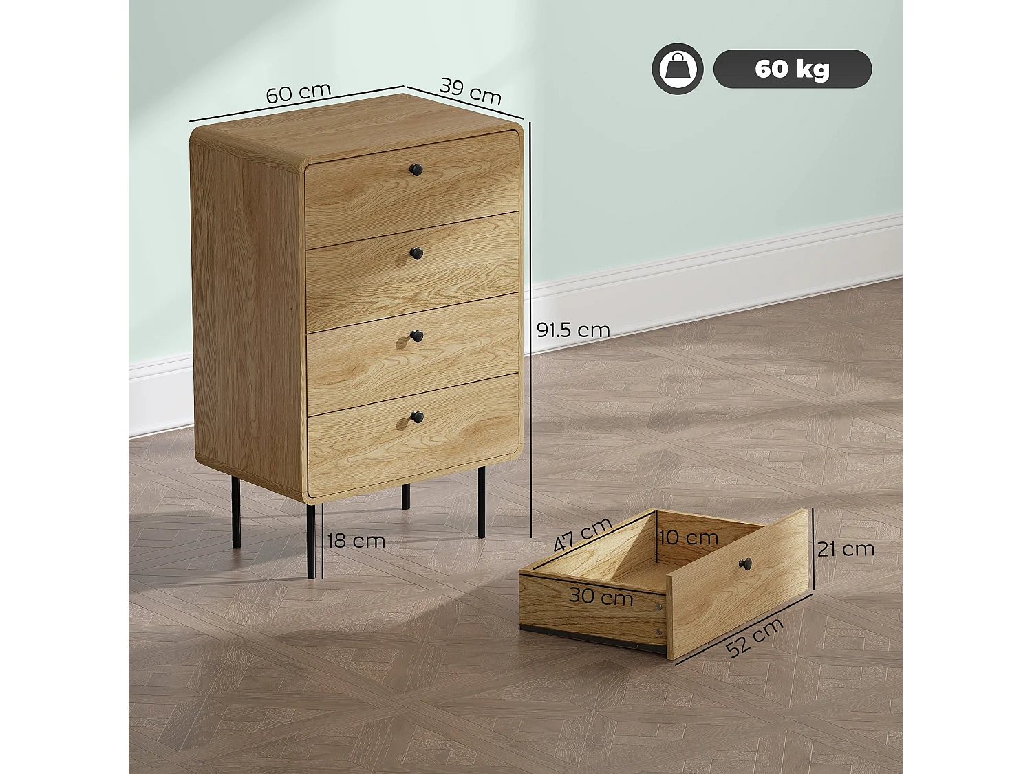 Elmira Oak Effect 4 Drawer Modern Storage Chest