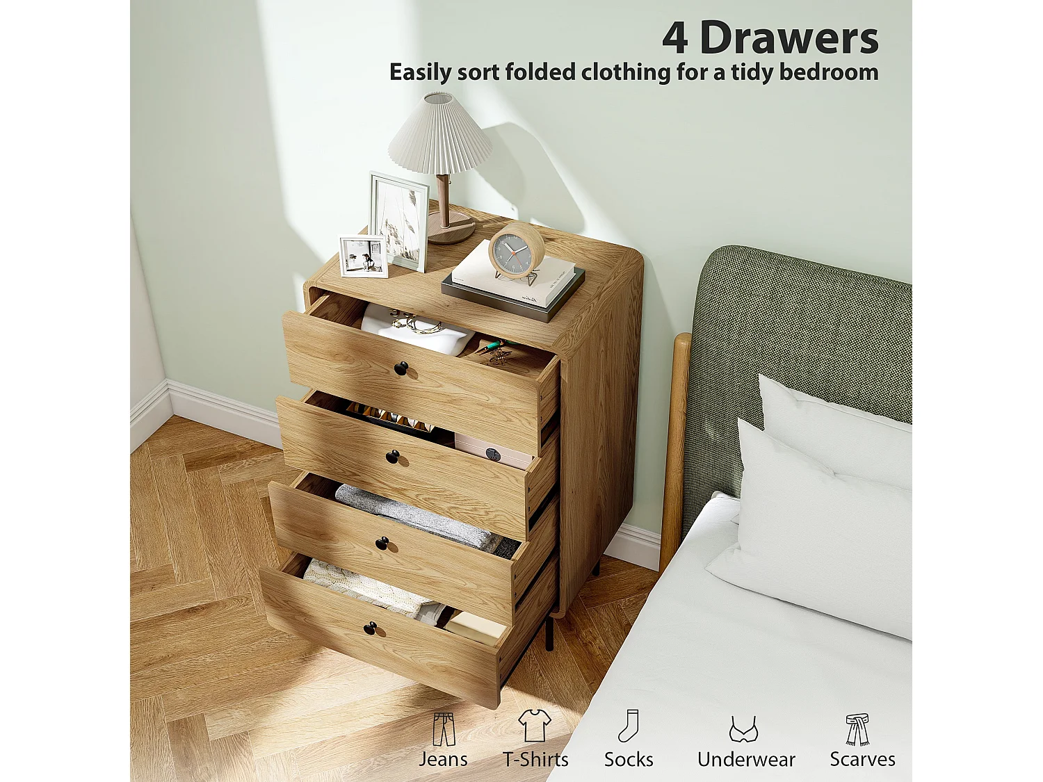 Elmira Oak Effect 4 Drawer Modern Storage Chest