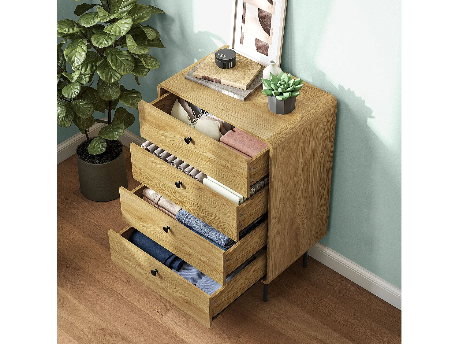 Elmira Oak Effect 4 Drawer Modern Storage Chest