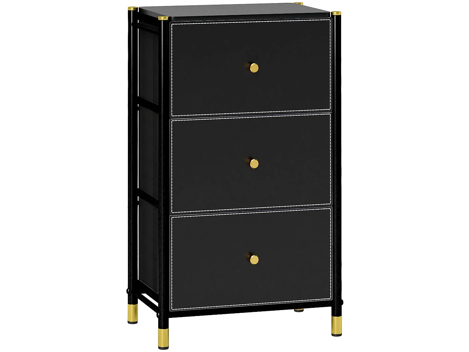 Ditari Black Faux Leather 3 Drawer Chest with Gold Accents