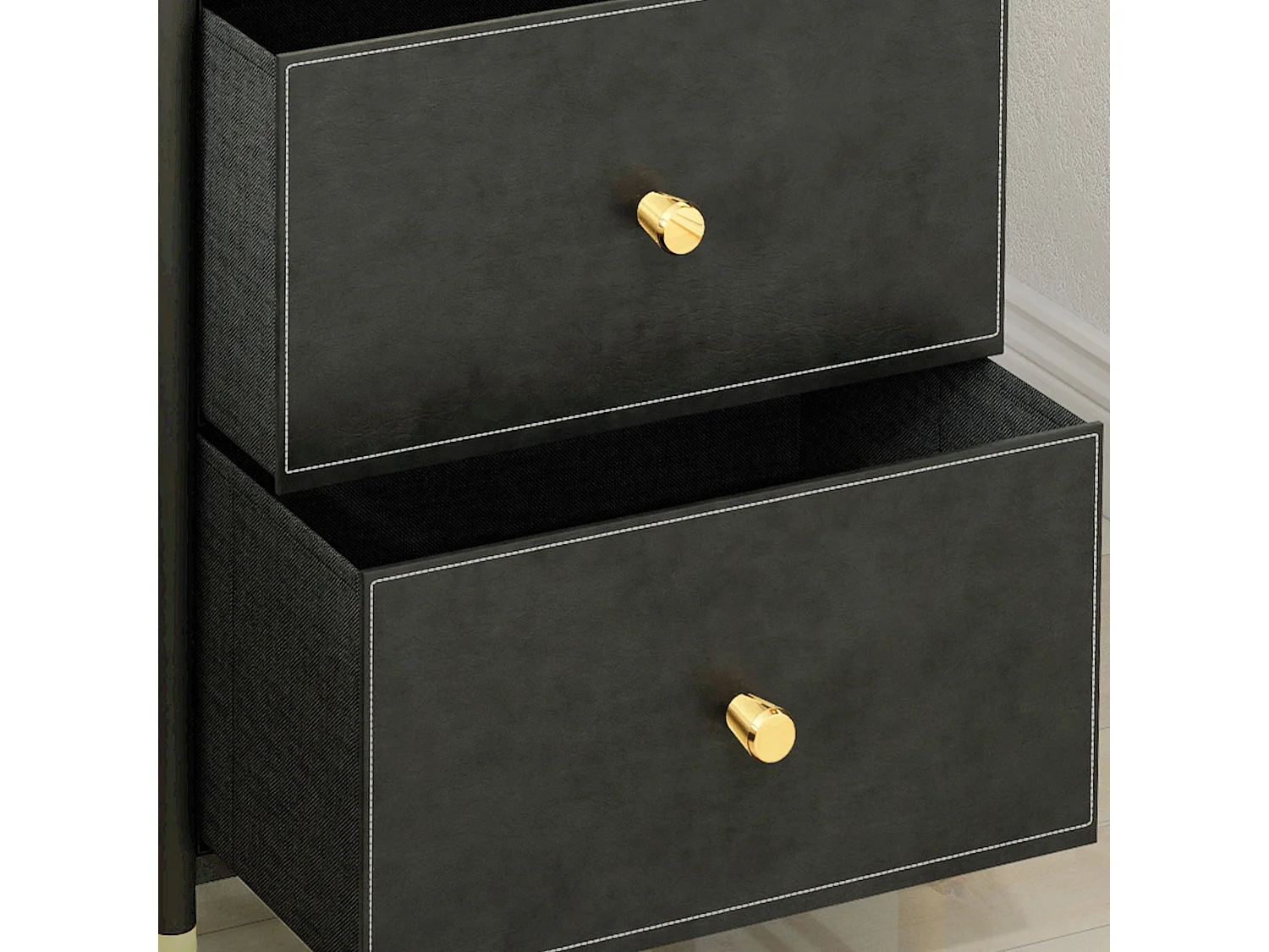 Ditari Black Faux Leather 3 Drawer Chest with Gold Accents