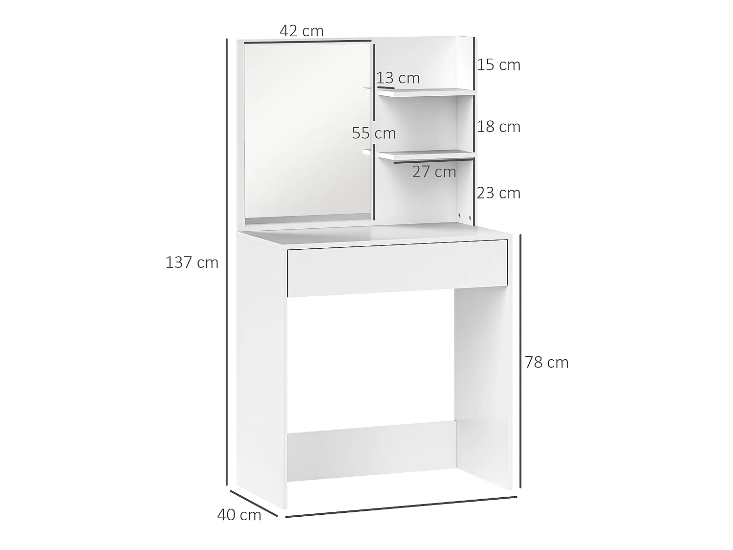 Ketoli White Dressing Table with Mirror Drawer and Shelves