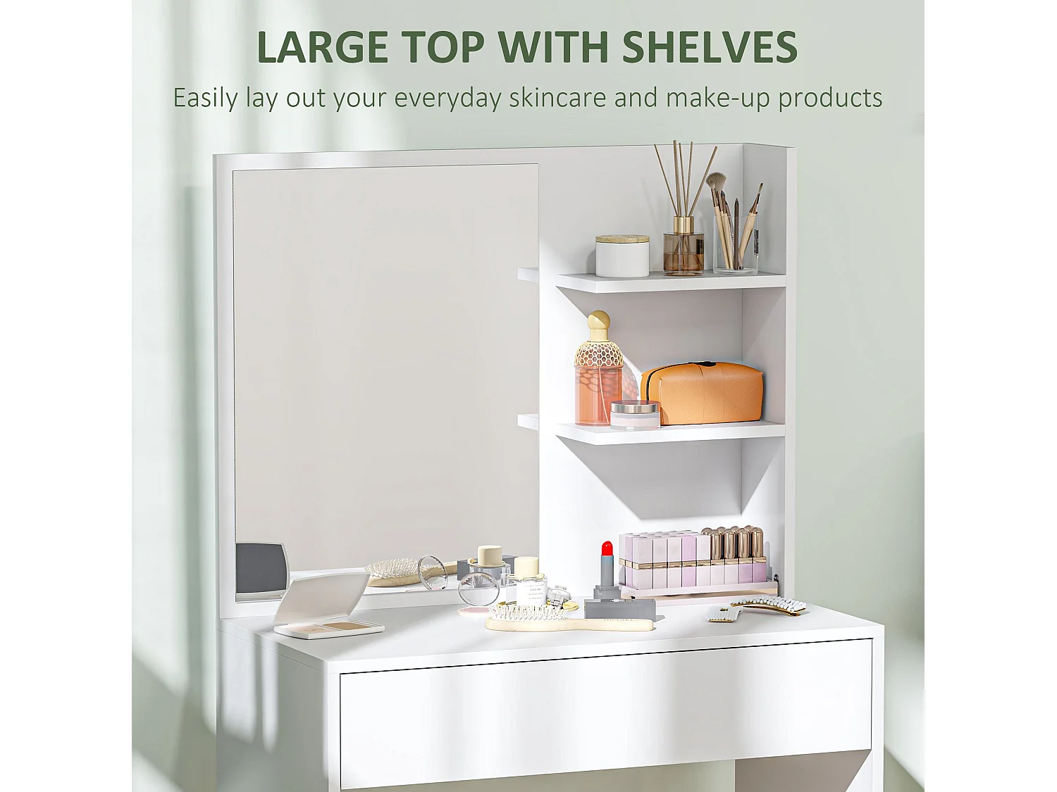 Ketoli White Dressing Table with Mirror Drawer and Shelves