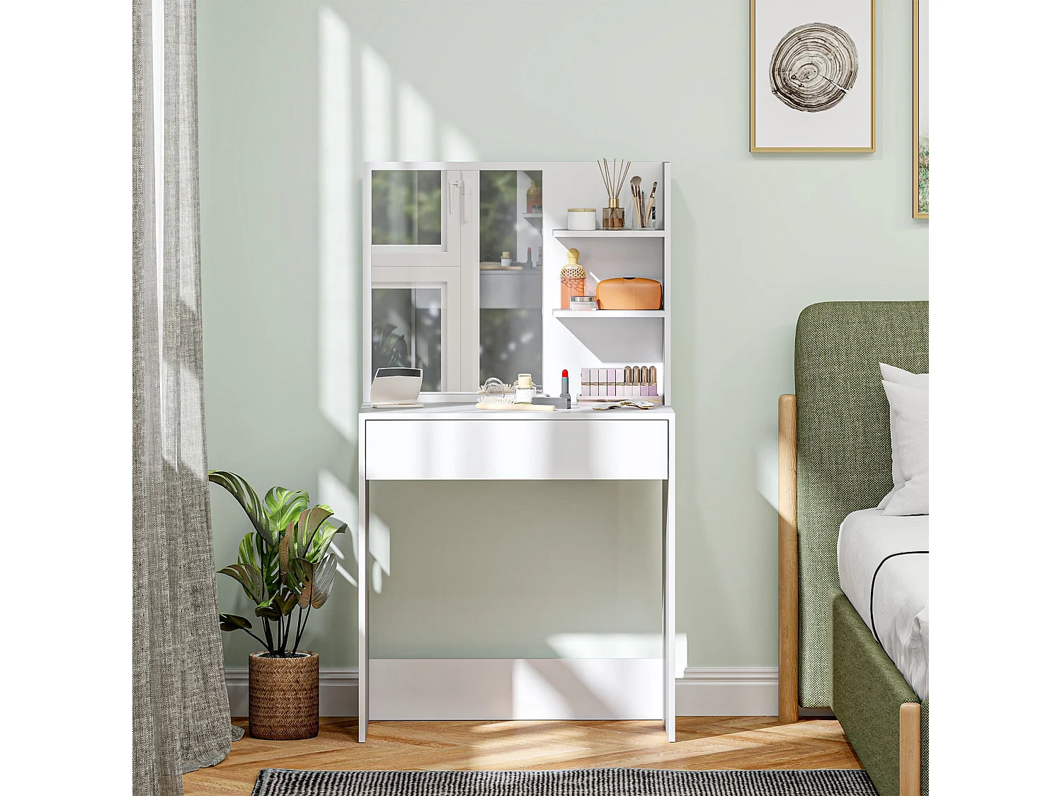 Ketoli White Dressing Table with Mirror Drawer and Shelves