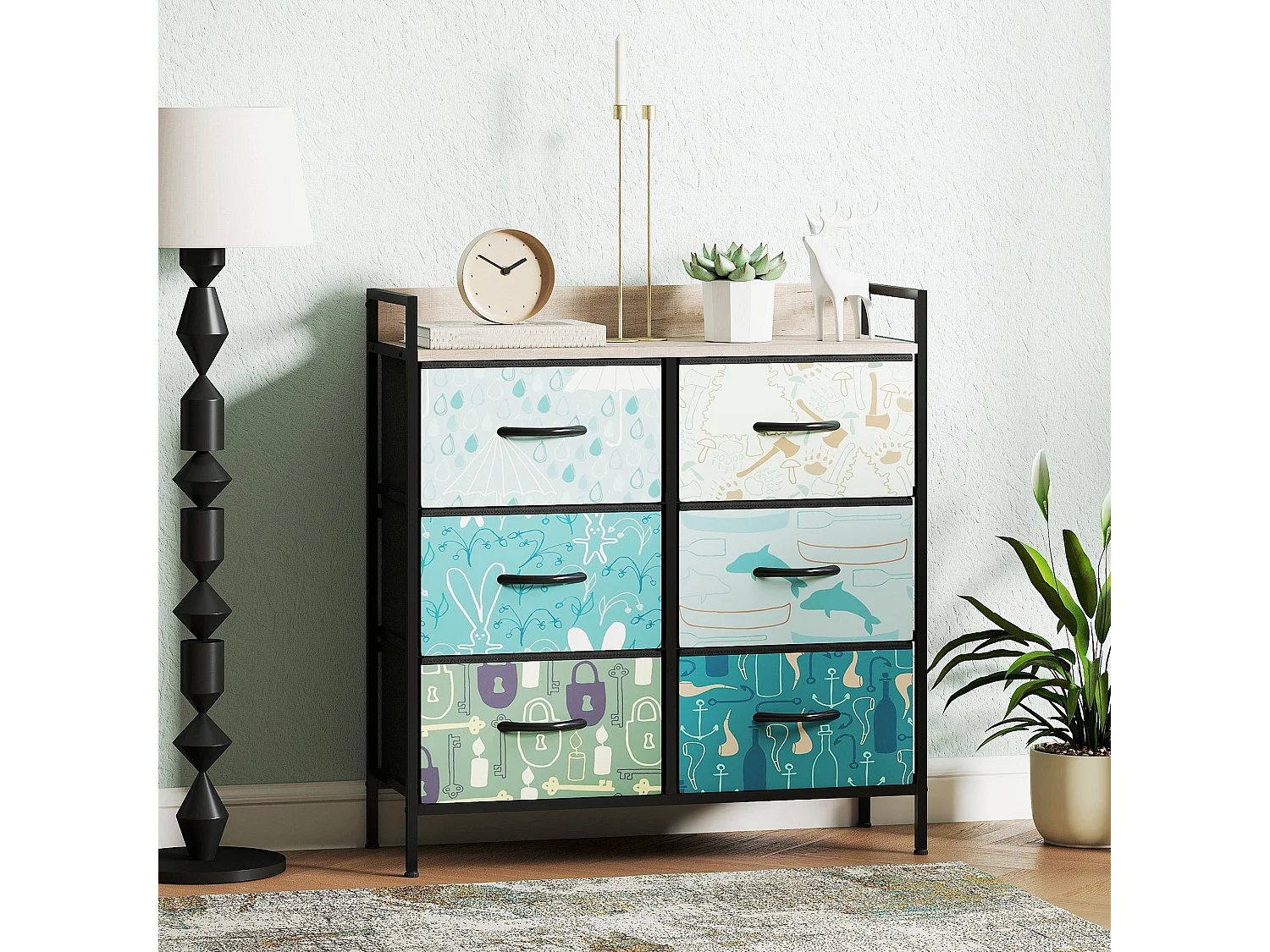 Sambo Blue 6 Drawer Fabric Storage Chest